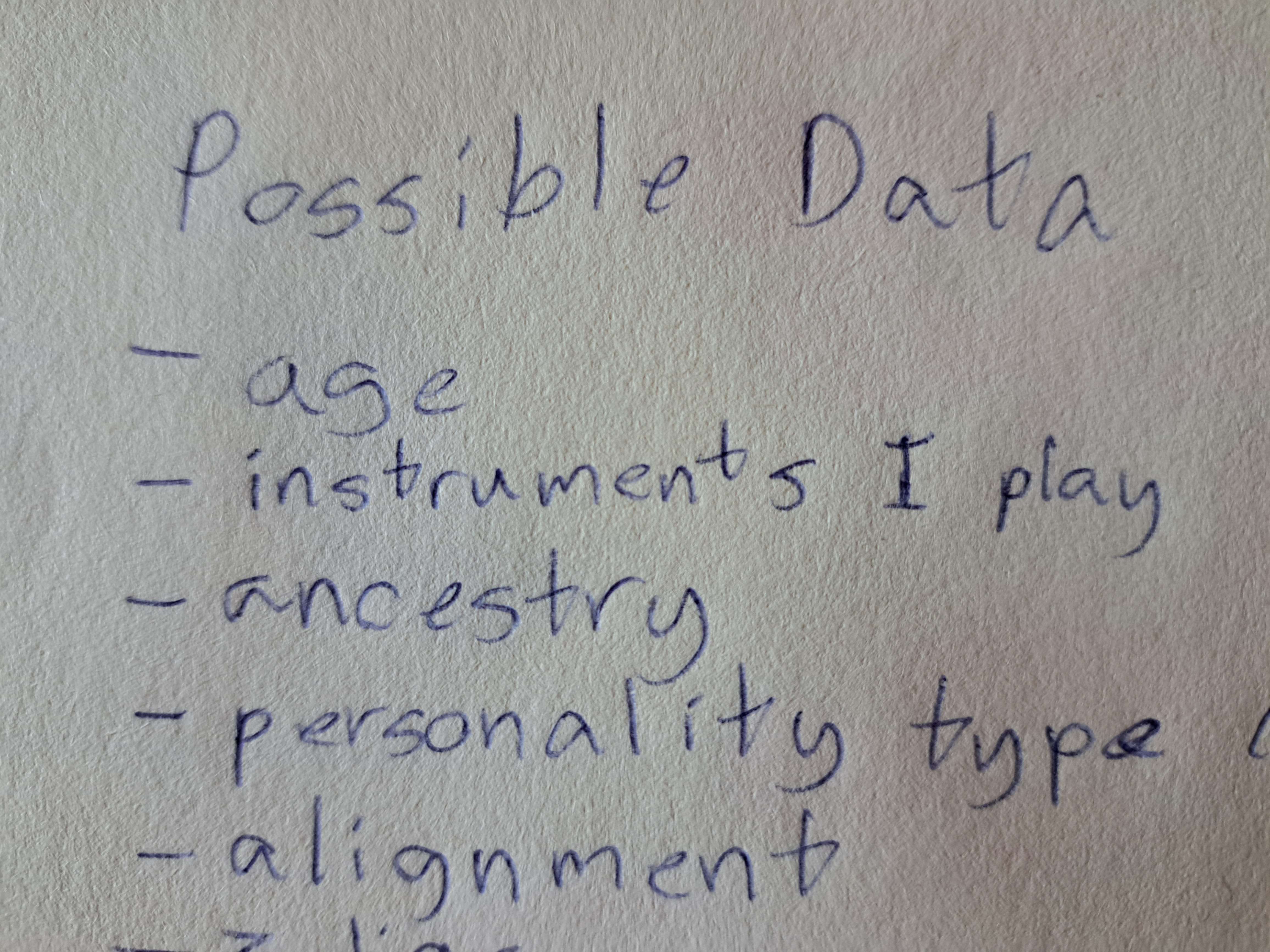 coming up with what data I could use