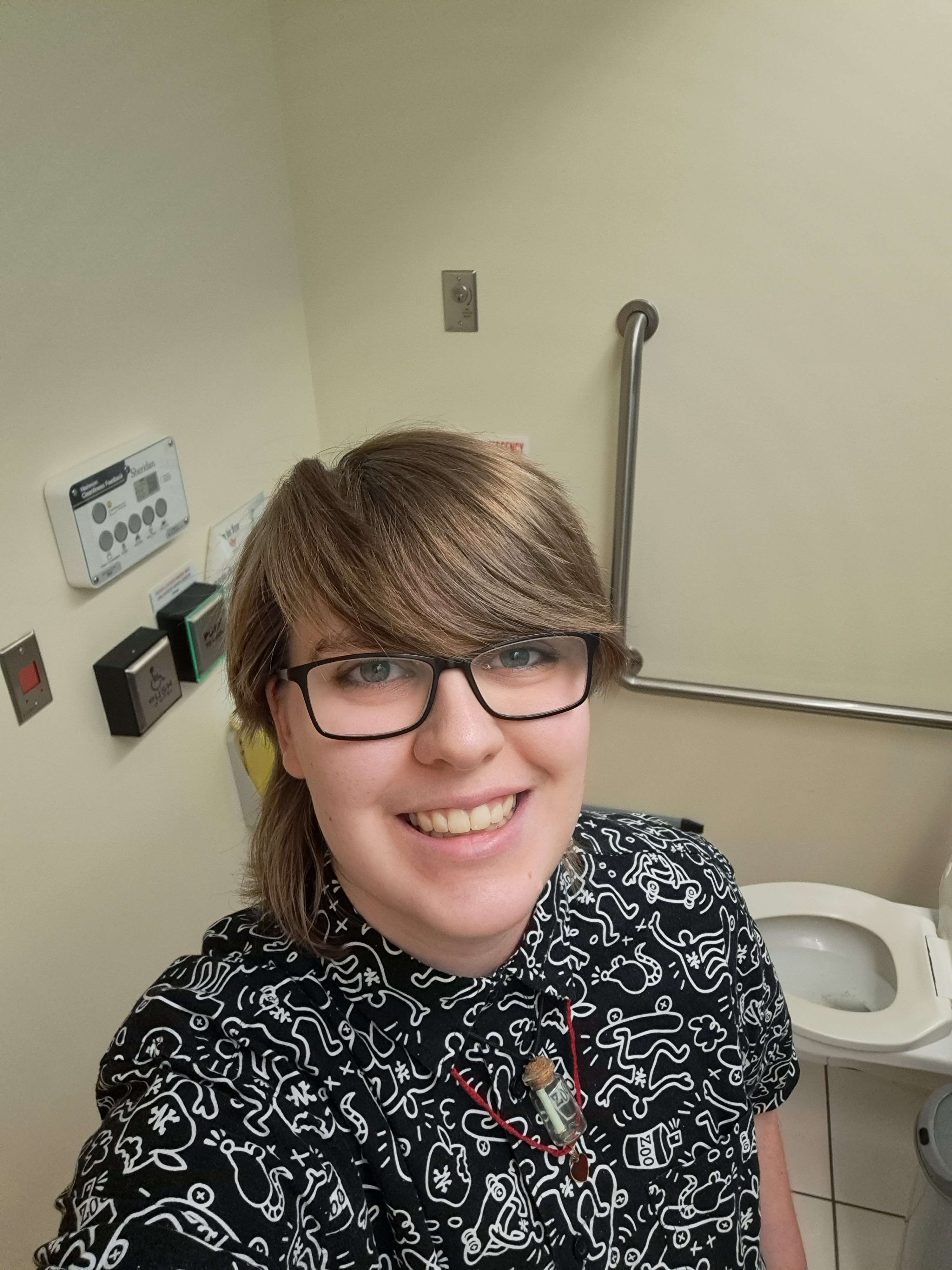 showcasing features inside the universal washroom<br>it's inclusing of many abilities & gender identities